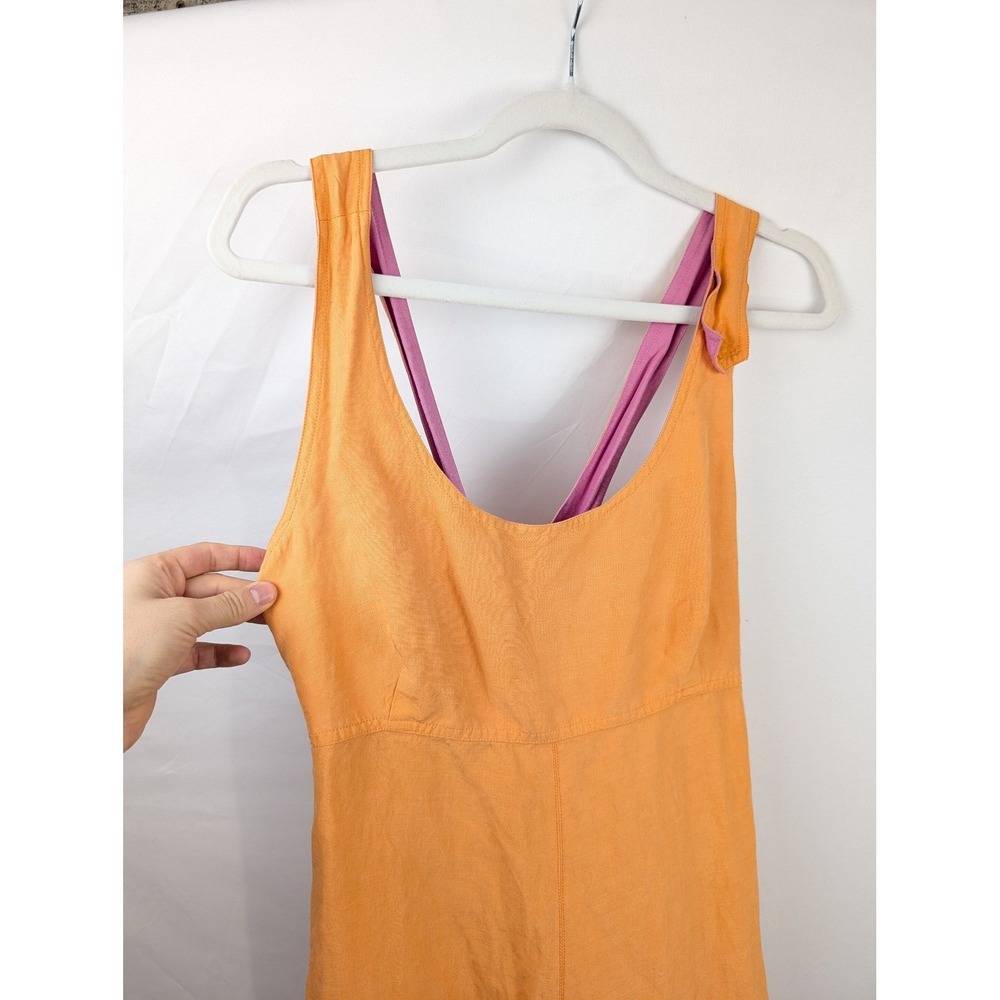 Vtg Y2K Silk Linen‎ Sleeveless Maxi Dress Sz 12 Orange Cottagecore Euro Coastal - Picture 3 of 9